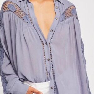 Free People Women's Lavender Crochet Detail Blouse